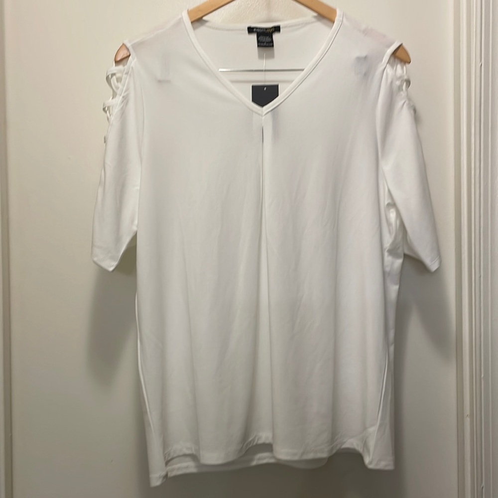 White Blouse with crisscross design on sleeves